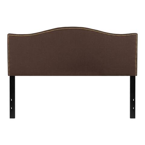 Offex Upholstered Queen Size Headboard with Accent Nail Trim in Dark Brown Fabric