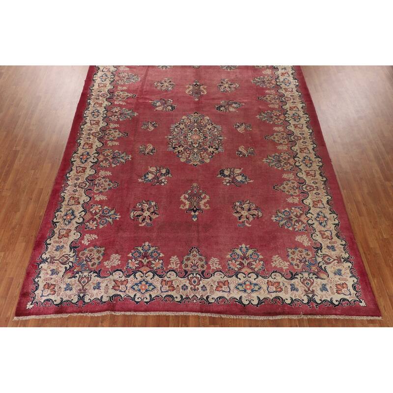 Pink Floral Mahal Persian Large Antique Area Rug Handmade Wool Carpet - 10'4"x 13'6"