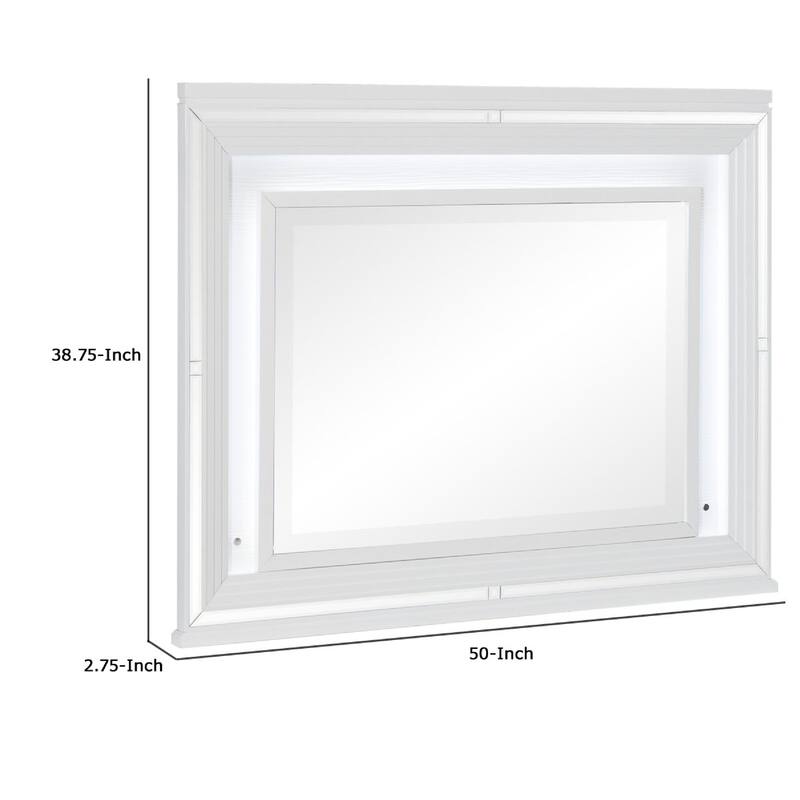 Wooden Frame Mirror with LED and Mirror Trim Accents, White
