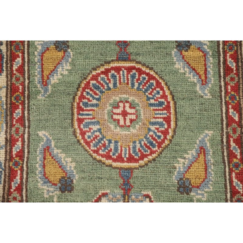 Floral Kazak Runner Rug Handmade Green Wool Carpet - 2'2" x 5'11"