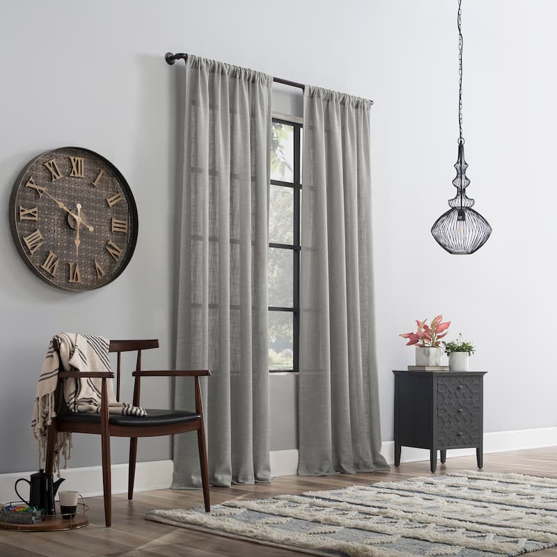 Clean Window Basketweave Anti-Dust Semi-Sheer Curtain Panel, Single Panel
