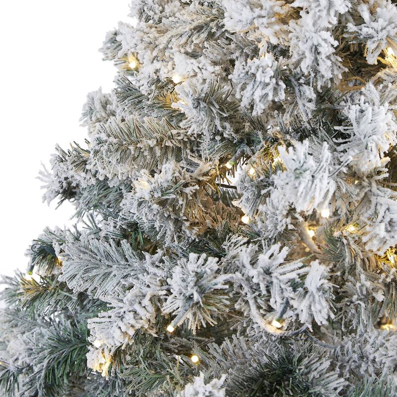 7' Flocked Rock Spruce Artificial Christmas Tree, Clear LED Lights - 7 Foot