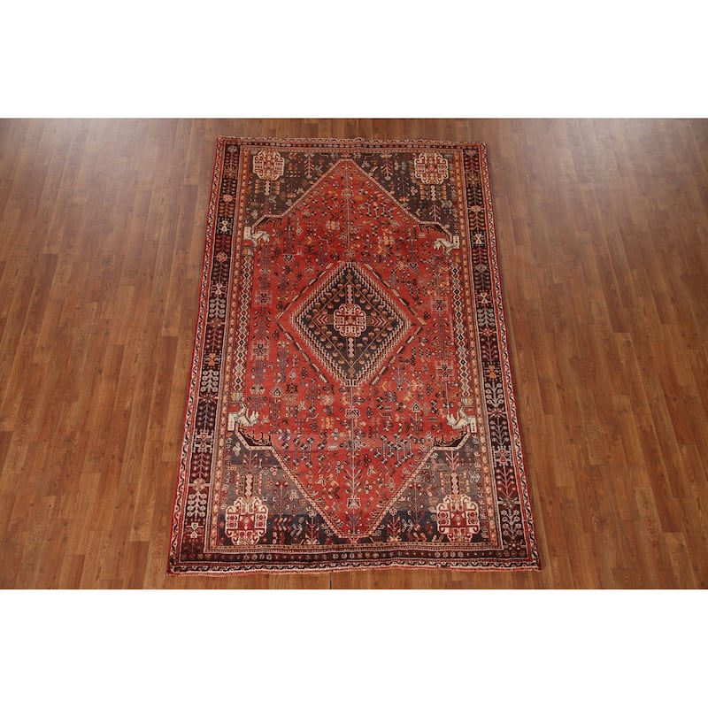 Shiraz Persian Vintage Area Rug Handmade Wool Carpet - 5'2"x 8'2"
