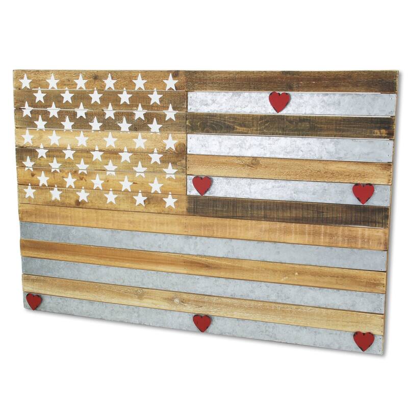 HomeRoots 24" X 36" Brown and Gray Stars And Stripes Wood and Metal Hanging Dimensional Sculpture