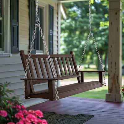 VEIKOUS Outdoor 5ft Wooden Hanging Patio Porch Swing for 3 Person with Chains