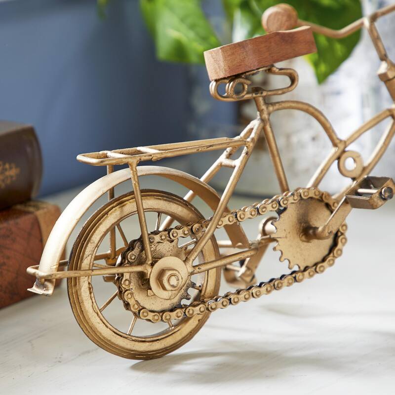 Metal Bike Decorative Sculpture with Wood Accents - Gold - Roche River Decor