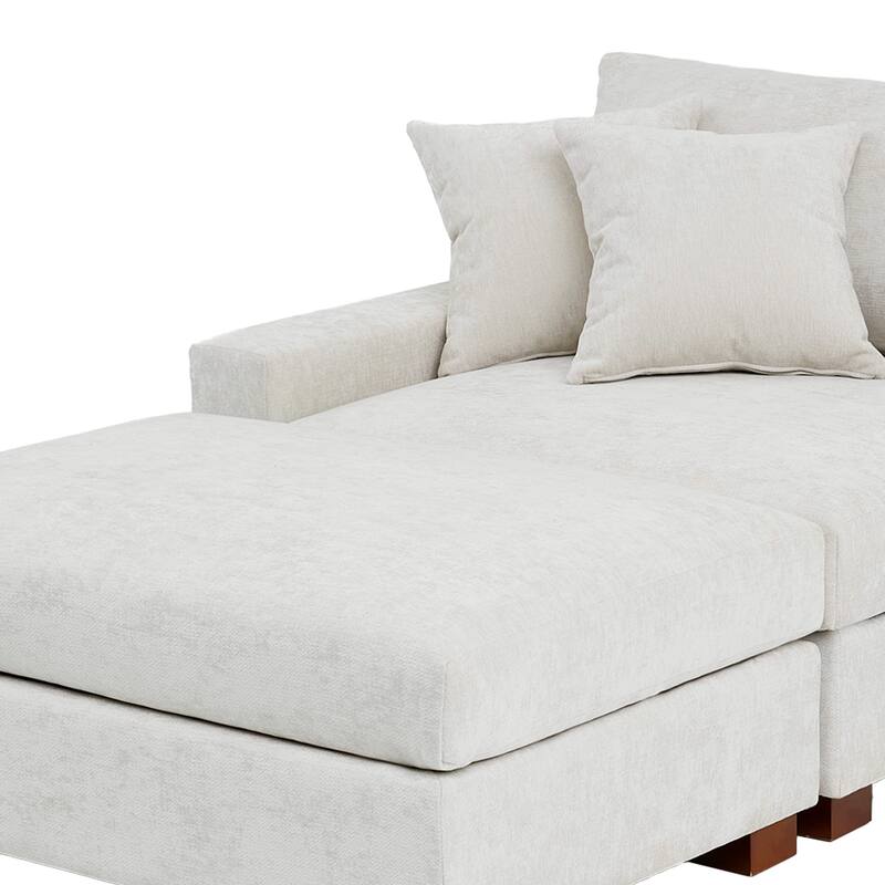 Modern Chenille Chaise Lounge Set with Ottoman