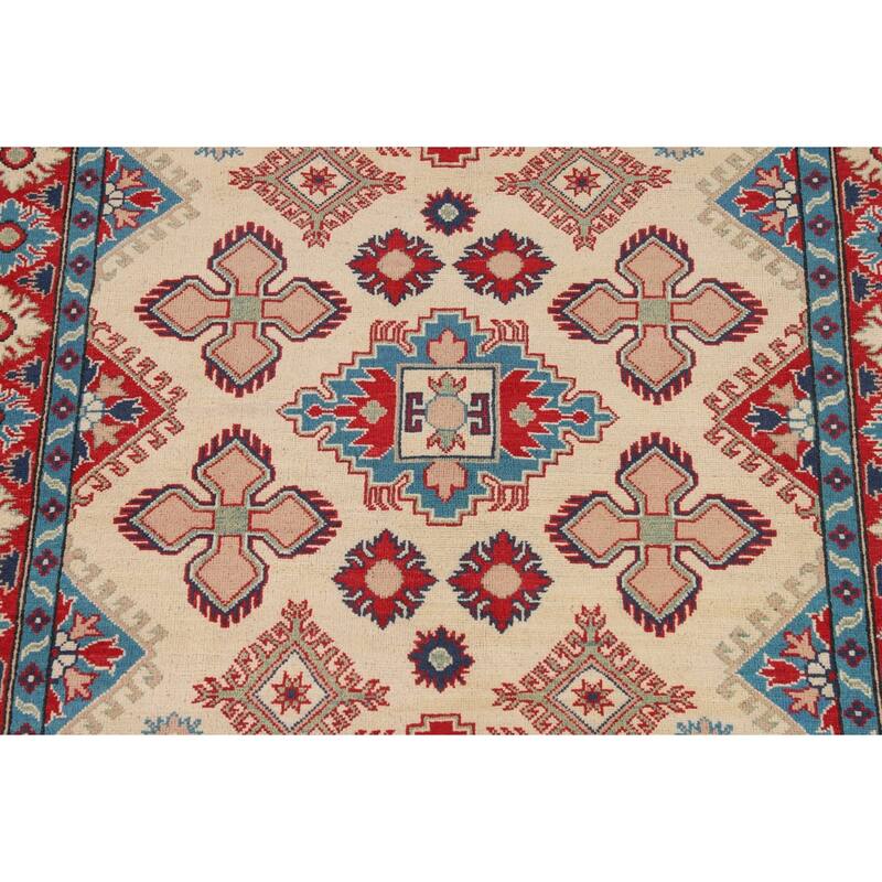 Kazak Area Rug Handmade Traditional Beige Wool Carpet - 5'0" x 7'11"