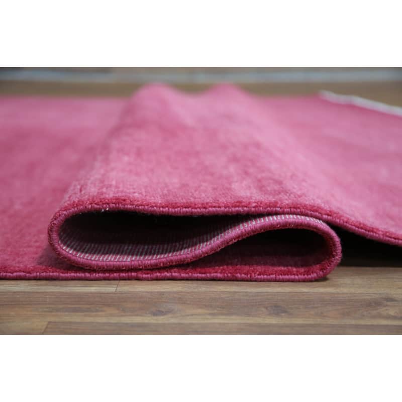 Hand Knotted Oriental 100% Wool Carpet Modern Solid Pink Gabbeh Area Rug - 12' 4'' X 9' 3''