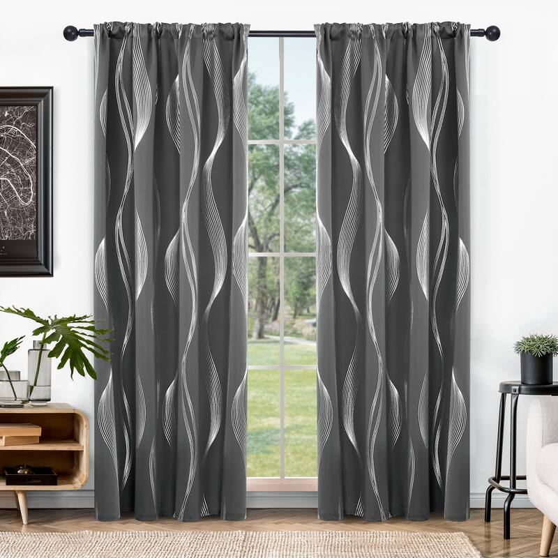 Deconovo Back Tab Rod Pocket Silver Wave Curtains(2 Panel)