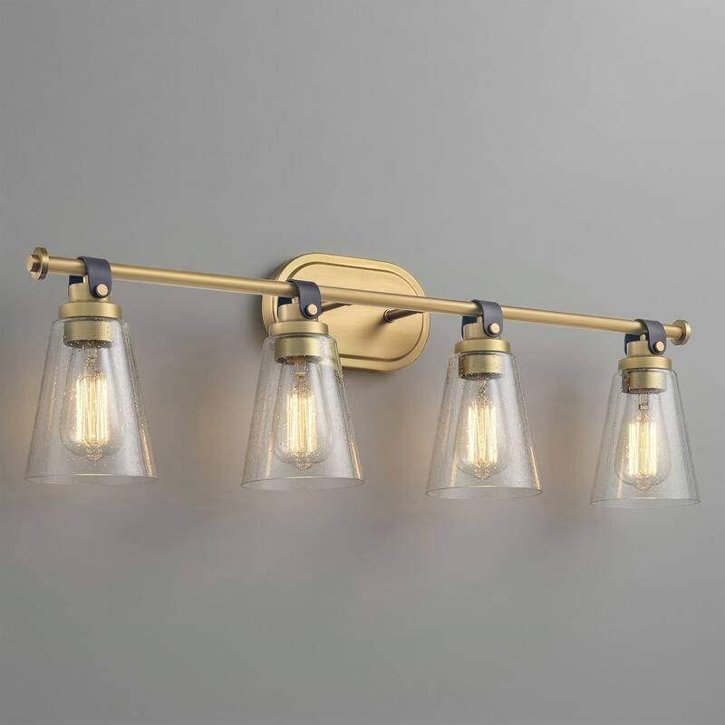 Modern Vanity Light Wall Mount Sconces with Glass Shade - 4-Light - Gold