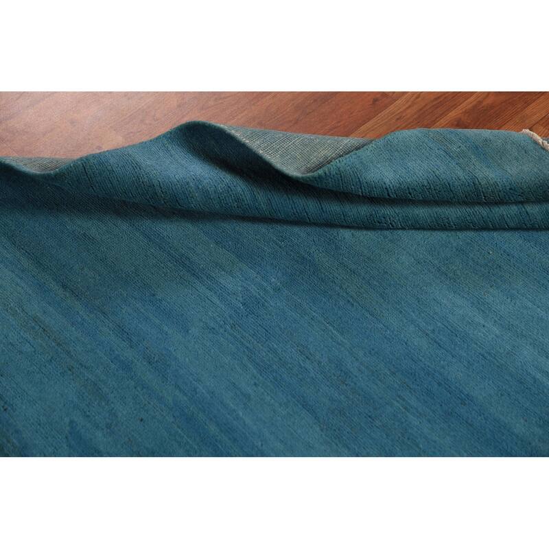 Blue Striped Modern Gabbeh Oriental Rug Hand-Knotted Wool Carpet - 3'6" x 4'10"