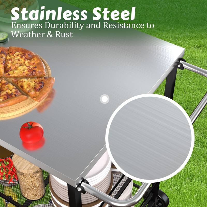 VEIKOUS Outdoor Patio Grilling Backyard BBQ Grill Cart with Stainless Steel Top