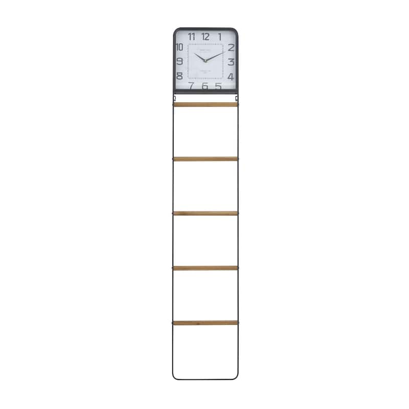 Black Metal 5 Rack Decorative Ladder with Clock