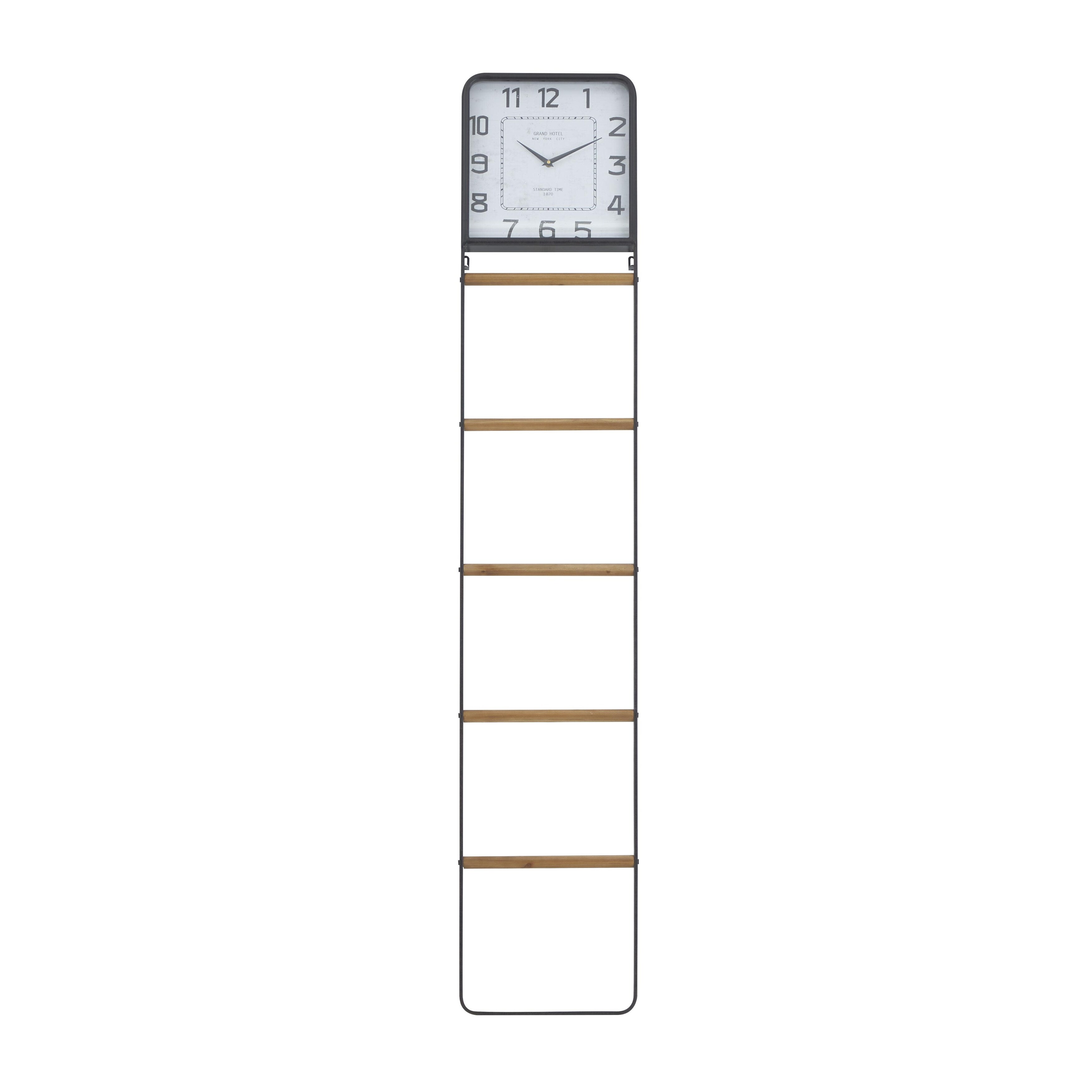 Metal 5 Rack Decorative Ladder with Clock - Black - Roche River Decor ...
