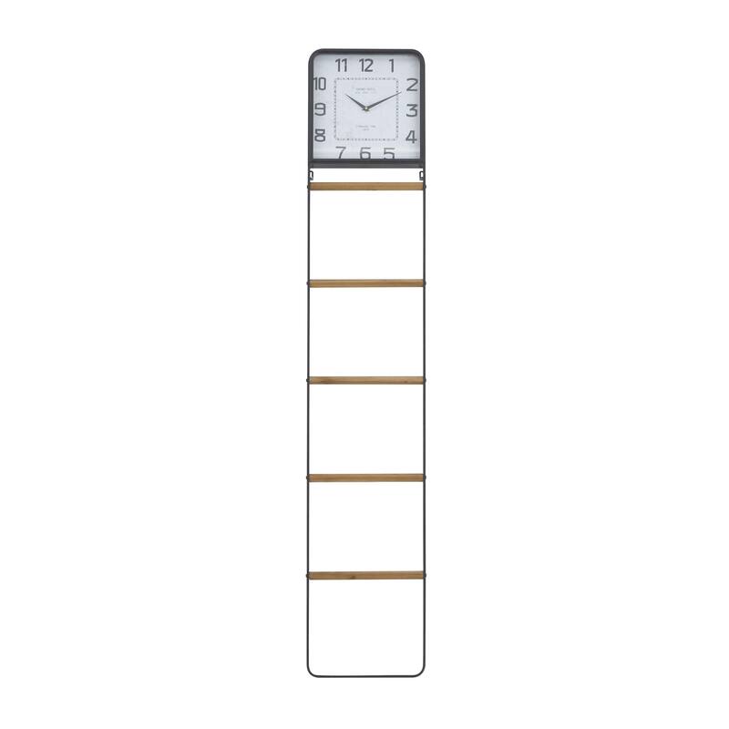 Metal 5 Rack Decorative Ladder with Clock - Black - Roche River Decor - Black