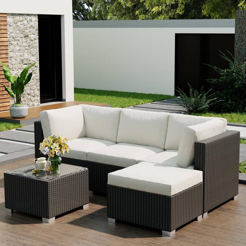 5 Pieces Outdoor Patio Furniture Set Rattan Wicker - Grey - Wicker