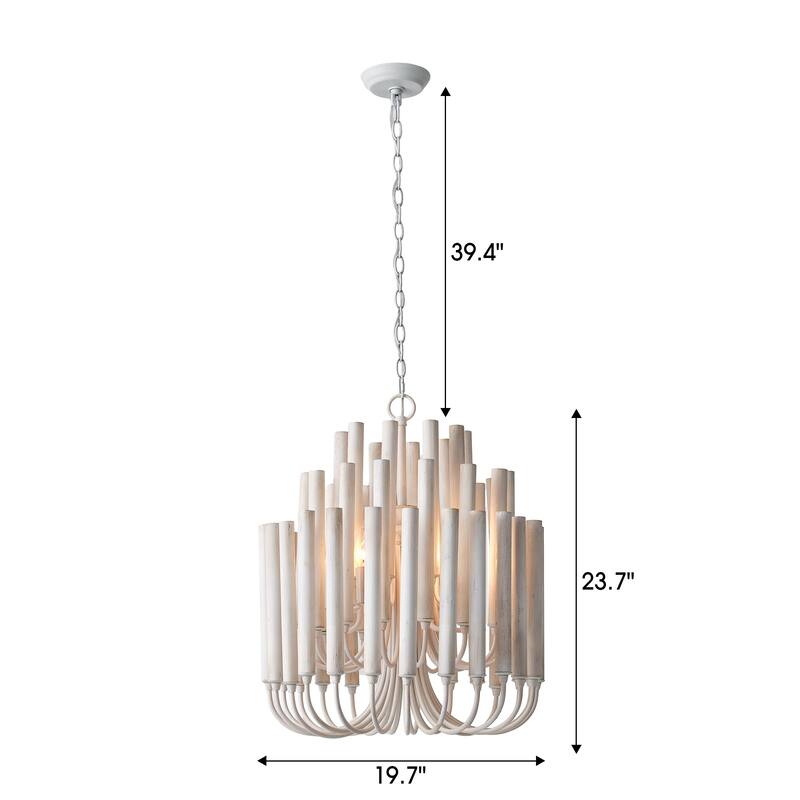 20" 5-Light Coastal 3-Tier Off-White Wood Chandelier - 19.7" D x 19.7" W x 23.7" H