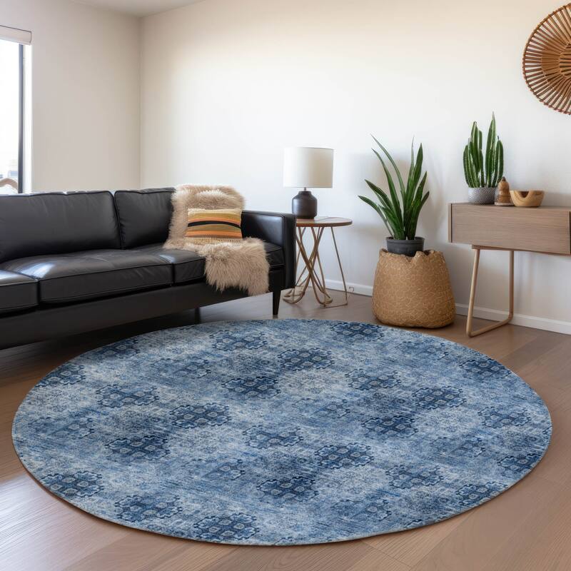 Premium Washable Super Soft Boho Modern Mayfield Rug - Navy - 8' x 8' - Round