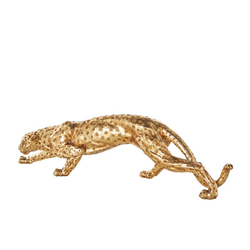 Gold Resin Leopard Sculpture with Textured Spots