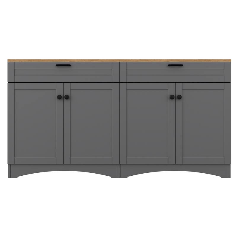 62.9" TV Stand - Wood-Grain Top, 2 Adjustable Cabinets and 2 Drawers, Fits 70" TVs