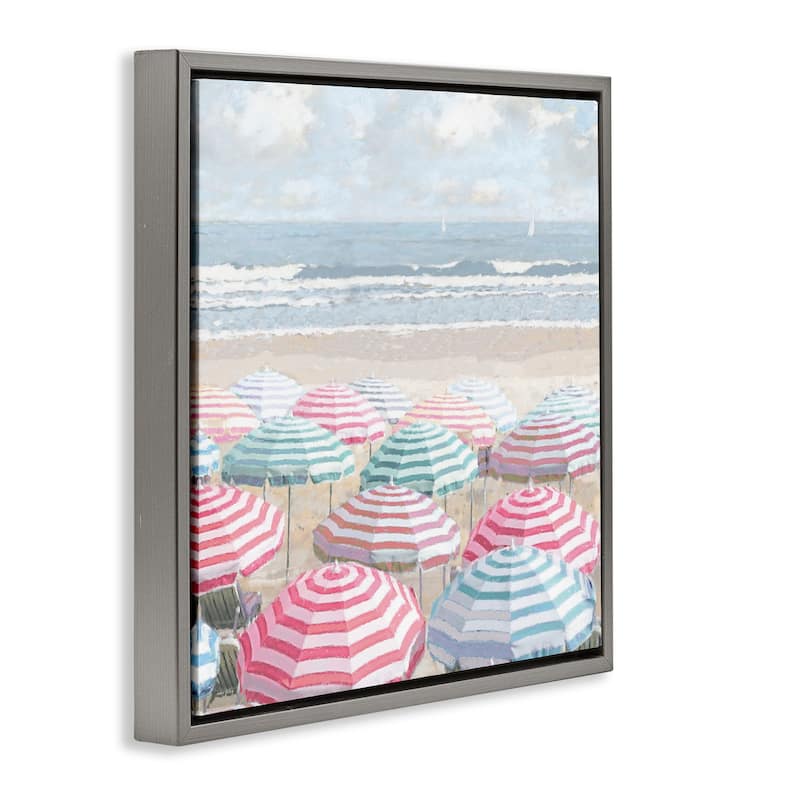 Stupell Bright Beach Umbrellas Scene Framed Floater Canvas Wall Art Design By Amber Sterling