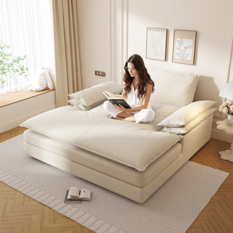 80" Oversized Double Chaise Lounge Chair, Modern Chenille Upholstered Lounge Chair with Wide Armrests, Stylish Living Room Chair