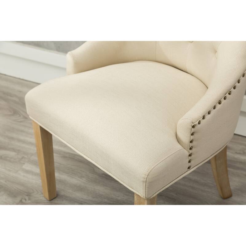 2 Piece Button Quilted Solid Wood Dining Chairs with Nailhead, Backrest, Upholstered for Dining Room Kitchen Bedroom Living Room