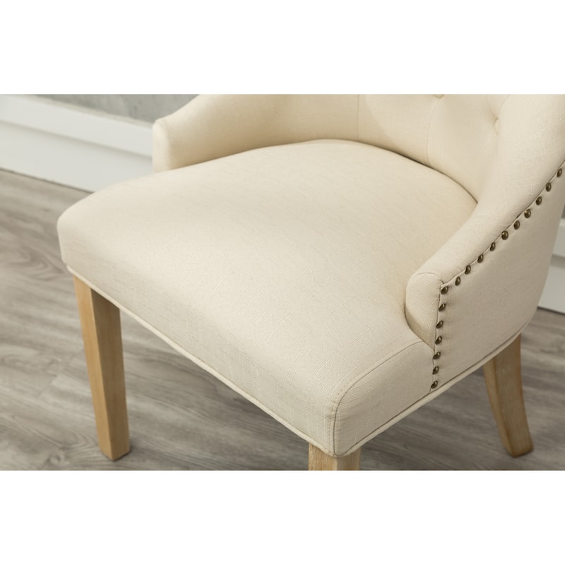 Luxurious Dressing Chair Side Chair with Nailhead Trim, Tan Vanity Chair Reception Chair with Wood Legs Set of 2