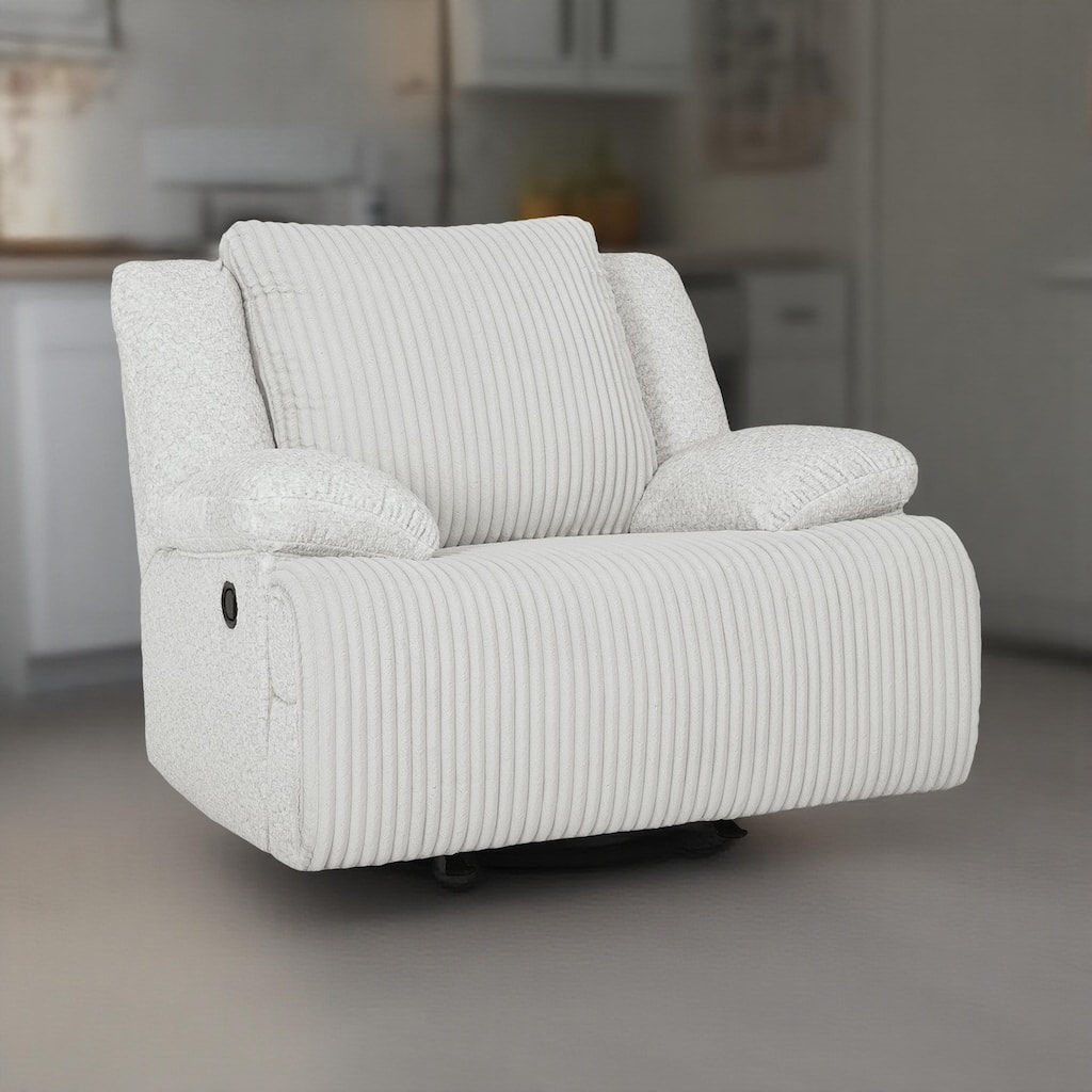 Vincent Manual Rocker Recliner Chair, White Corduroy, Pillow Arms