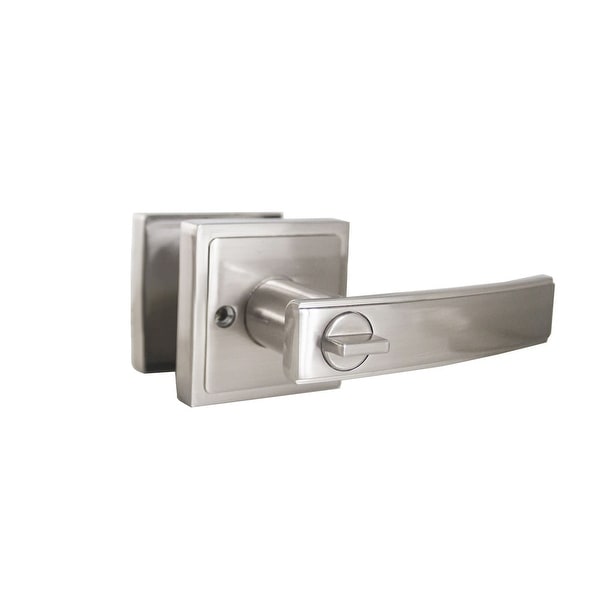Design House 581793 Emblem Vista Privacy Door Lever Set with Radius Corner Latch Faceplate - Satin Nickel