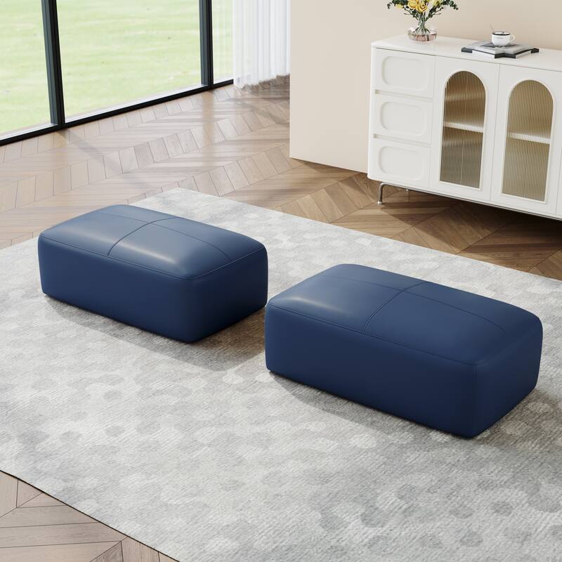 22"/ 35"/ 43" W Rectangular Modern Genuine Leather Ottoman Set of 2