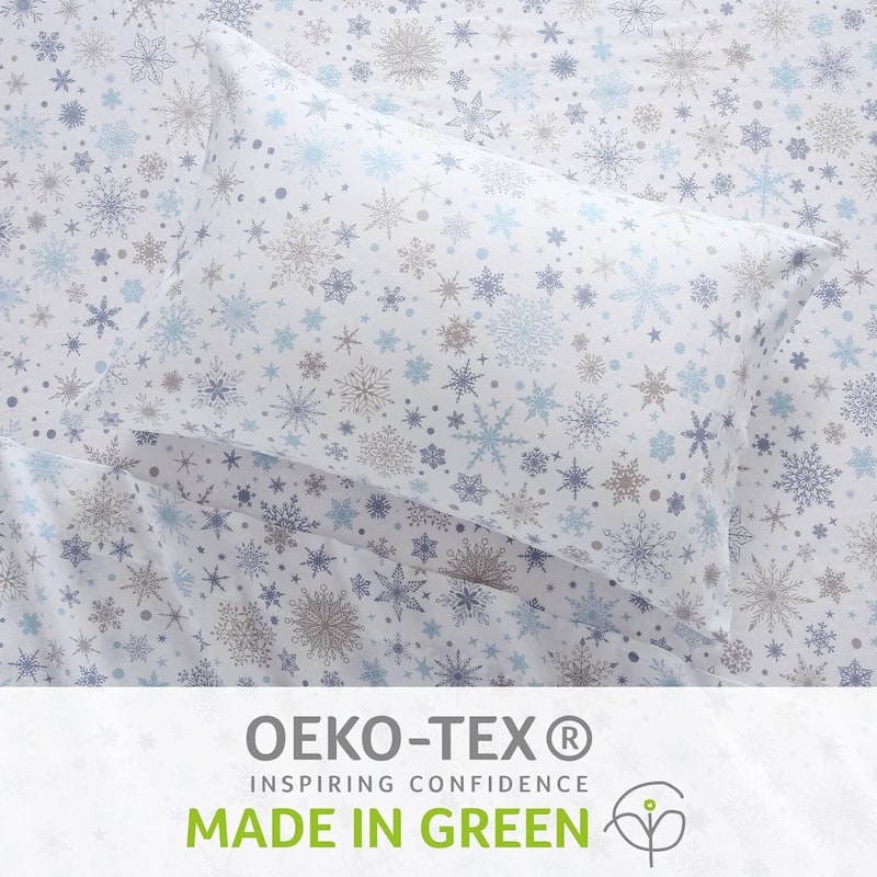 Christmas Snowflake Bed Sheets Set with 16 Inches Deep Pocket