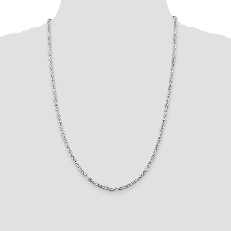 Curata 925 Sterling Silver 2.5mm Squared Byzantine Chain Necklace for Men Optiosn: 16 18 20 24 30