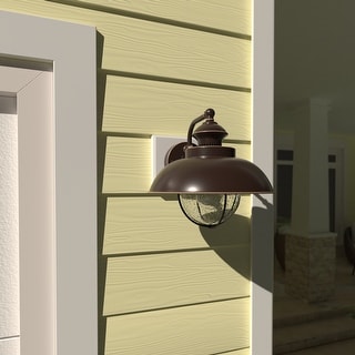 VAXCEL Harwich 10.25 in. H 1-Light Burnished Bronze Coastal Outdoor Wall Sconce, Steel, Clear Seeded Glass Shade