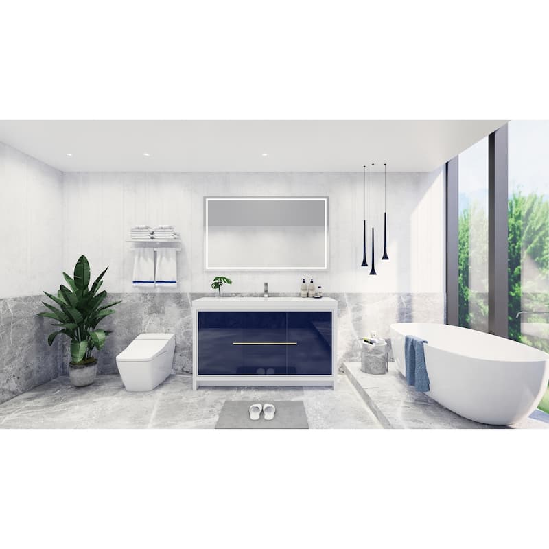 dolce 60 natural oak finish freestanding bath vanity with single basin reinforced acrylic top