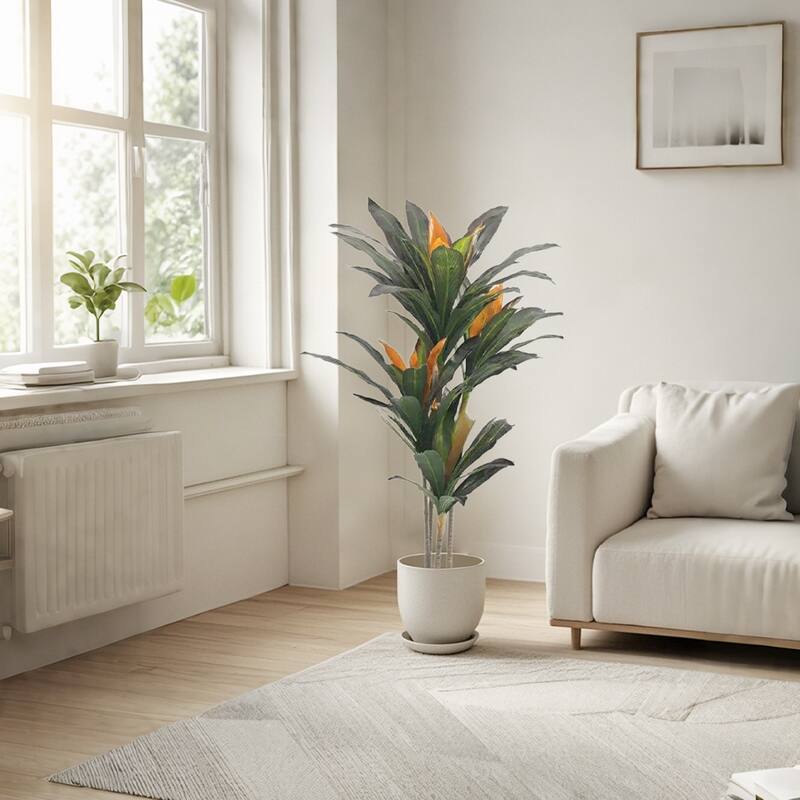 Artificial Dracaena Tree, 3.4FT/105cm Tall Artificial Plants with Planter,Indoor Decor Realistic Fake Dracaena Tree