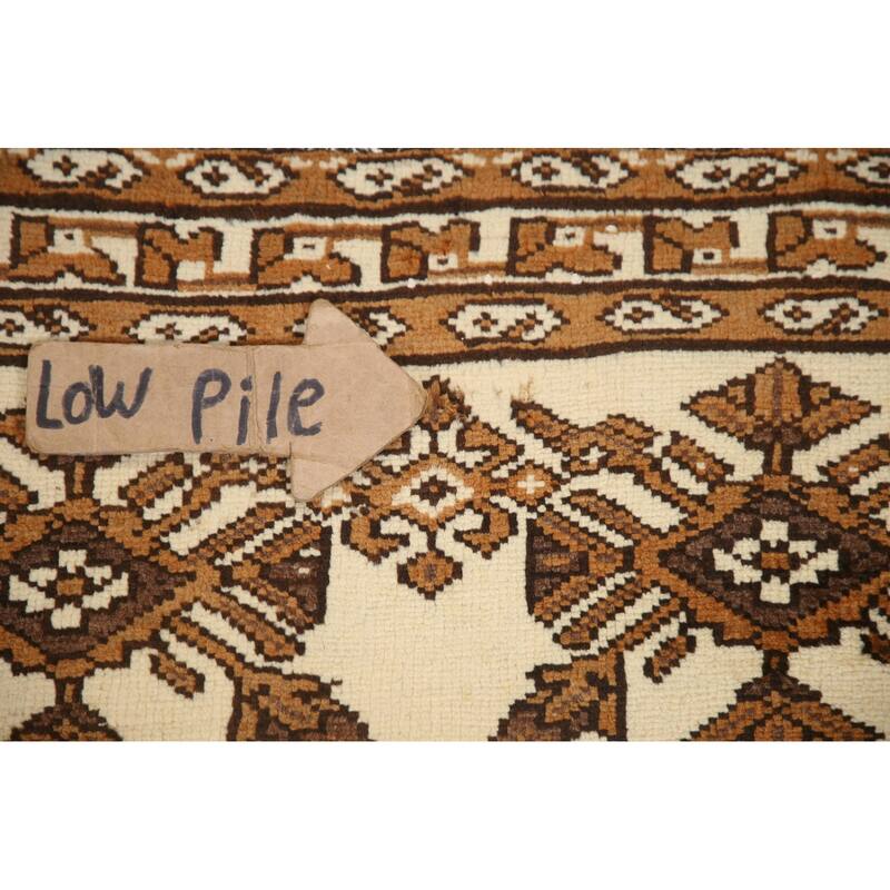 Hand Knotted Oriental 100% Wool Carpet Traditional Geometric Beige & Ivories Balouch Runner Rug - 6' 8'' X 3' 4''