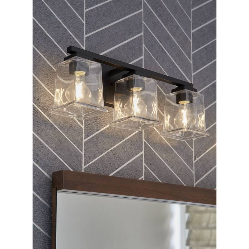 Gilmour Collection Three-Light Matte Black Clear Glass Vanity Light - 20.12 in x 5.5 in x 7 in