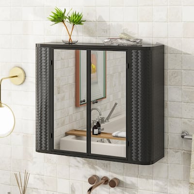 Wall-Mounted Bathroom Cabinet with Mirror,2 Mirrored Doors & Open Shelf,for Vanity,Toilet & Over-the-Sink