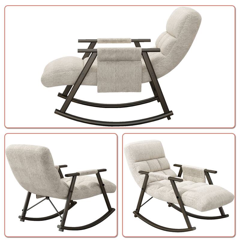 Modern Classic Fabric Upholstered Rocking Chair with Storage Pocket