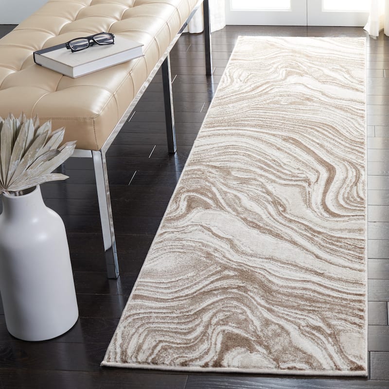 SAFAVIEH Meadow Marjolein Modern Abstract Rug - 2' x 8' Runner - Beige/Brown