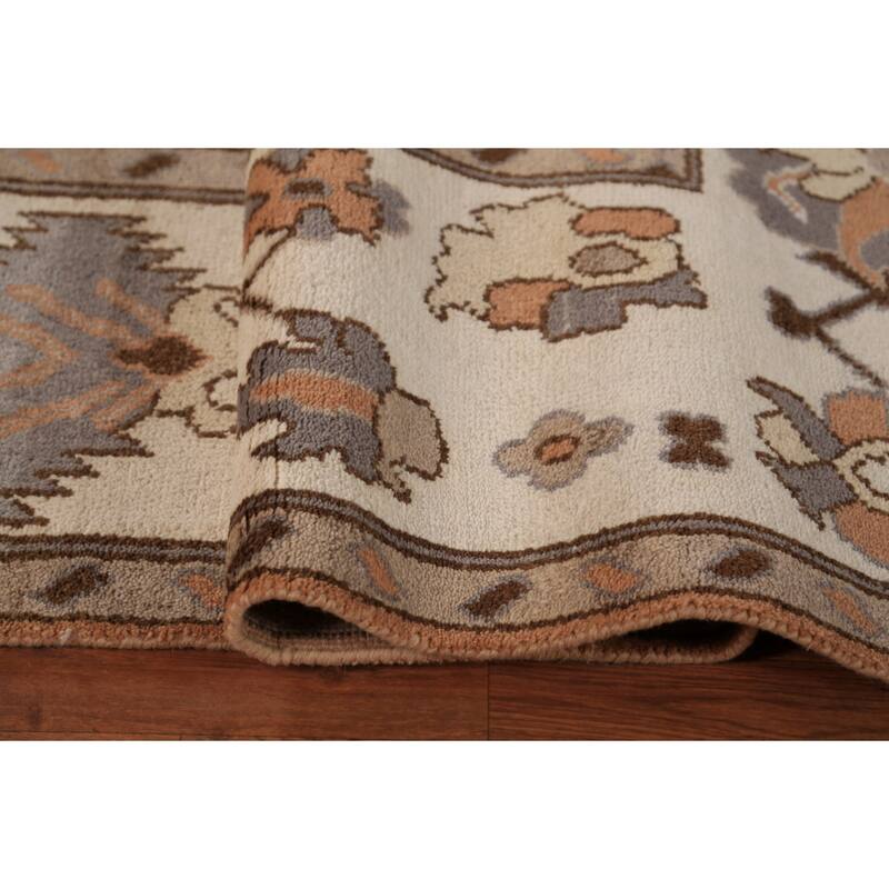 Orange Floral Oushak Indian Area Rug Handmade Wool Carpet - 9'1"x 11'11"