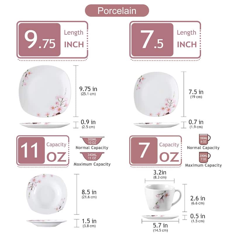 VEWEET Annie Flower Dinnerware Set (Service for 6)