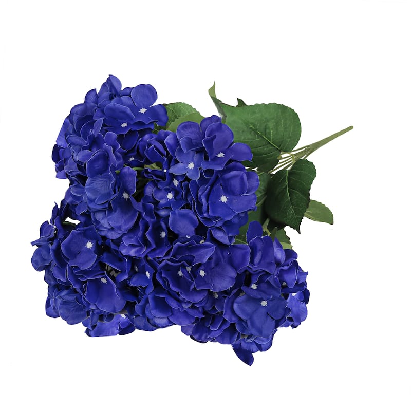 Set of 2 Deluxe Royal Blue Artificial Hydrangea Flower Stem Bush Bouquet 20in - 20" L x 12" W x 12" DP