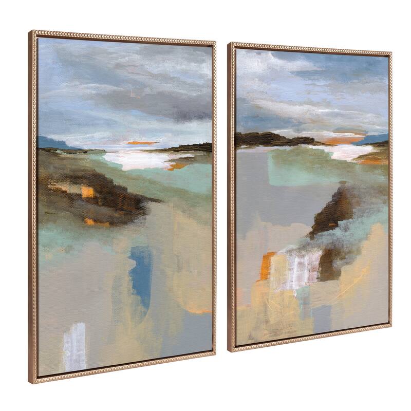 Sylvie Beaded Big Sur I and II Framed Canvas Set by Nikita Jariwala - 2 Piece Set 28x38 - Copper