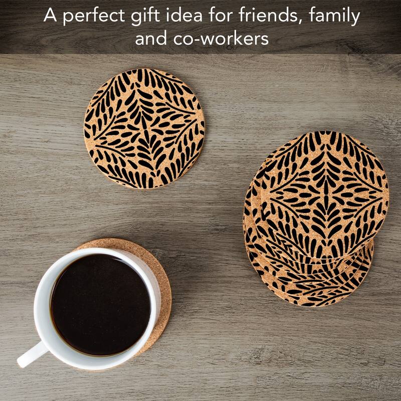 Abstract Floral 4 Pack Absorbent Cork Coaster Made in The USA 4" Round