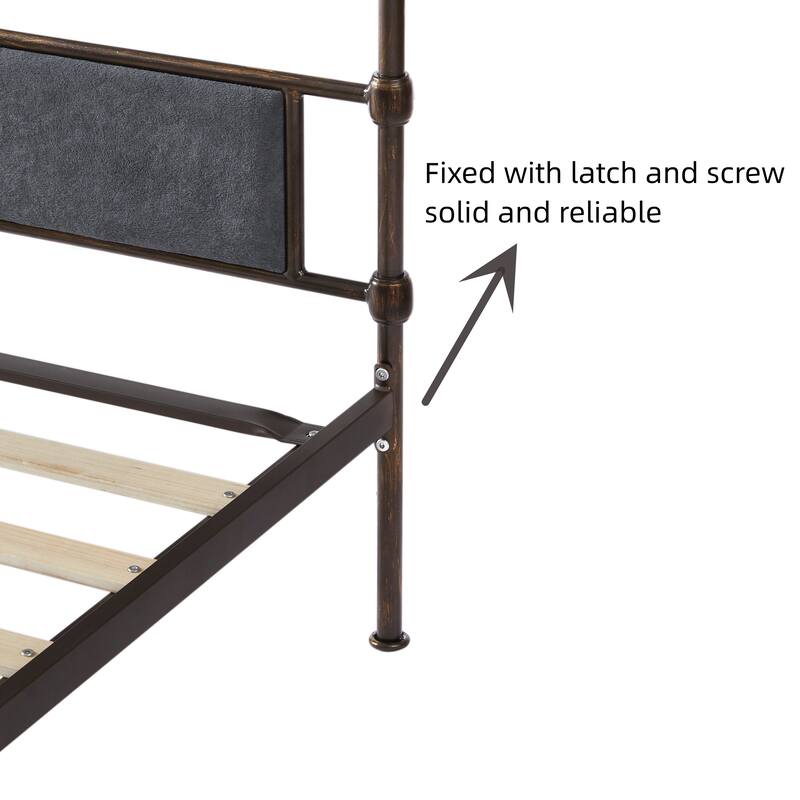 Queen Size Metal Bed with Soft Headboard