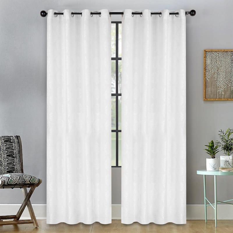 Superior Venetian Damask Jacquard Embroidered Washable Curtains, Set of 2