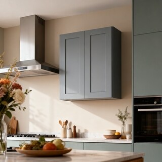 Solid Wood Double Doors Wall Cabinet 2 Doors and 2 Shelves for Kitchen ...
